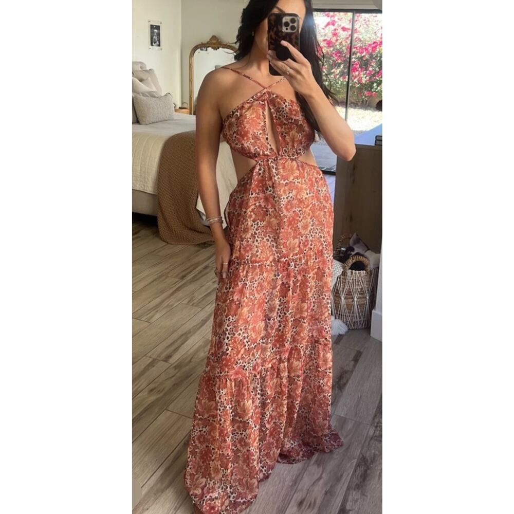 Tierra Maxi Dress in Peach Leopard Floral Tularosa NWT M ES